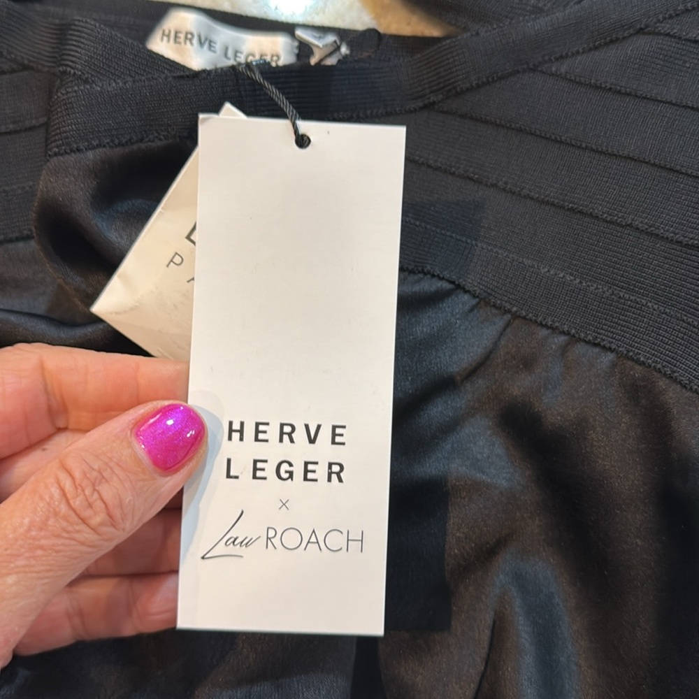 Herve Leger x Law Roach black cut out  spaghetti straps cocktail dress size 6 - Picture 11 of 15